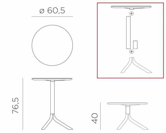 Стол пластиковый обеденный Spritz + Spritz Mini белый Ø605х400-765 мм Стол пластиковый обеденный Spritz + Spritz Mini белый Ø605х400-765 мм