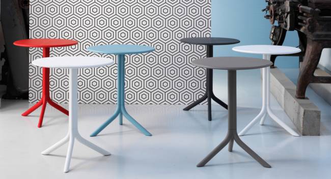 Стол пластиковый обеденный Spritz + Spritz Mini белый Ø605х400-765 мм Стол пластиковый обеденный Spritz + Spritz Mini белый Ø605х400-765 мм