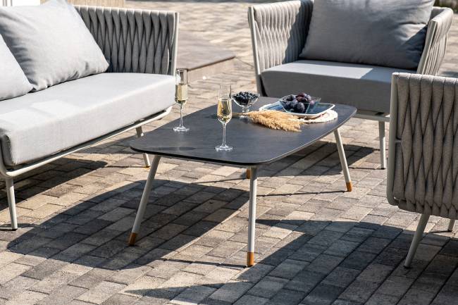 "Монако" лаунж-зона 4-местная из роупа со столом "Верона" (серый гранит), каркас светло-серый, роуп светло-серый