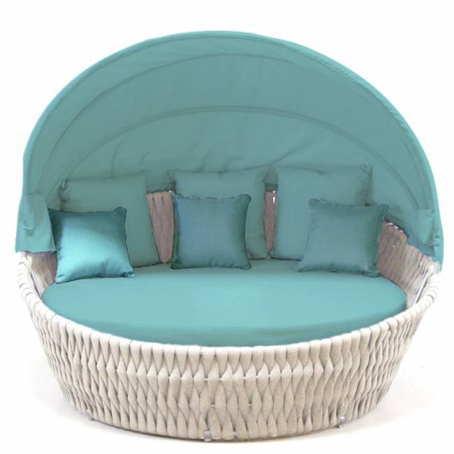 Лаунж-диван плетеный Samui бежевый, белый, бирюзовый 1700х1800х800 мм