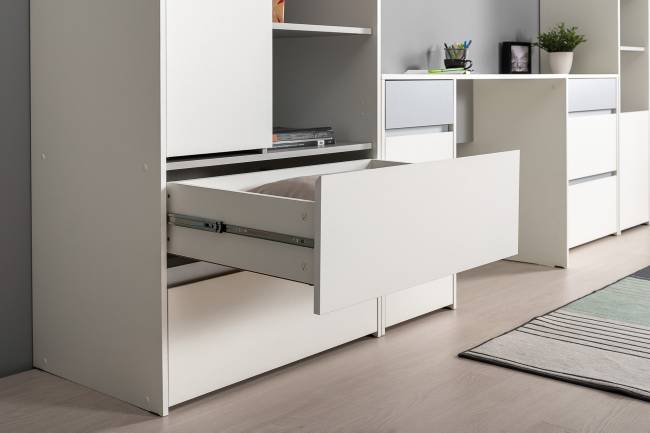 Детская кровать с ящиками и шкаф Торонто цвет белый шагрень/стальной серый