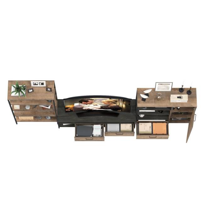 Комод с дверкой и ящиком с ТВ-тумбой для гостиной Трувор и открытый стеллаж с полками цвет дуб гранж песочный/интра