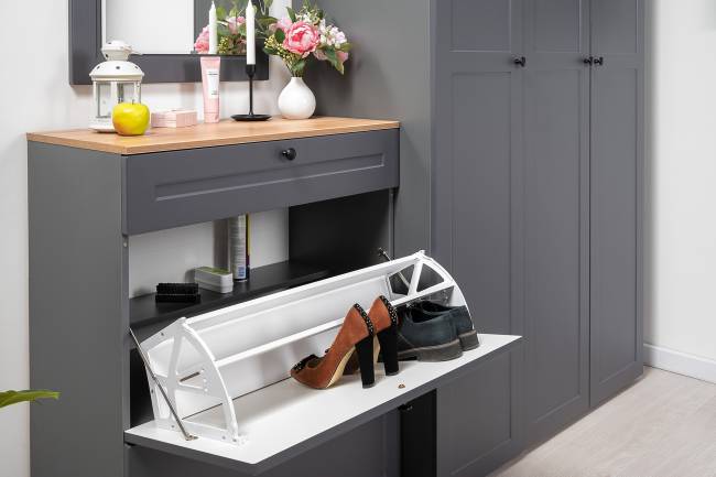 Комод с обувницей и тумбой Остин цвет серый графит/дуб крафт золотой Комод с обувницей и тумбой Остин цвет серый графит/дуб крафт золотой