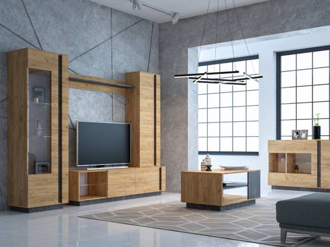 Тумба под ТВ широкая Арчи 10.86 цвет дуб крафт золотой/камень тёмный, есть подсветка Тумба под ТВ широкая Арчи 10.86 цвет дуб крафт золотой/камень тёмный, есть подсветка