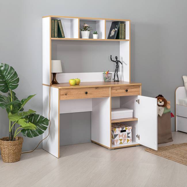 Компьютерный стол, стеллаж и комод с нишей Вуди № 50 цвет белый премиум/дуб крафт золотой Компьютерный стол, стеллаж и комод с нишей Вуди № 50 цвет белый премиум/дуб крафт золотой