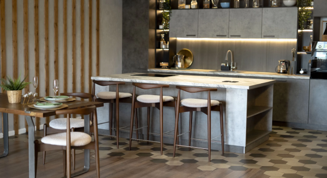 Стул Noble полубарный, массив бука - серый - бук коричневый Стул Noble полубарный, массив бука - серый - бук коричневый