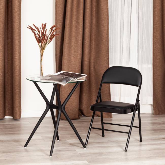 Стул складной FOLDER (mod. 3022G) / 1 шт. в упаковке каркас: металл, сиденье/спинка: экокожа, 46.5 х 47.5 х 79 см, black (черный) / black (черный) черный каркас: металл, сиденье/спинка: экокожа