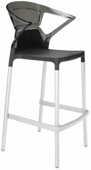 Кресло пластиковое барное Ego-K Bar сатинированный алюминий, черный матовый, дымчатый 560х550х1100 мм