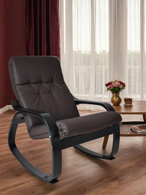 Кресло-качалка Сайма экокожа шоколад, каркас венге структура