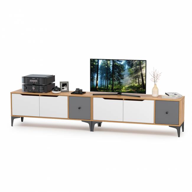 Две тумбы под ТВ Вайс цвет дуб золотой/тёмно-серый/МДФ милк софт Две тумбы под ТВ Вайс цвет дуб золотой/тёмно-серый/МДФ милк софт