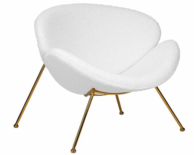 Кресло дизайнерское DOBRIN EMILY, белый (букле) ткань, золотое основание