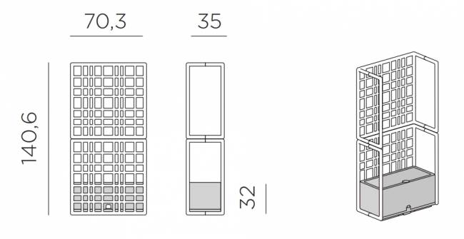 Кашпо пластиковое модульное Sipario 2 кактус 703х350х1406 мм