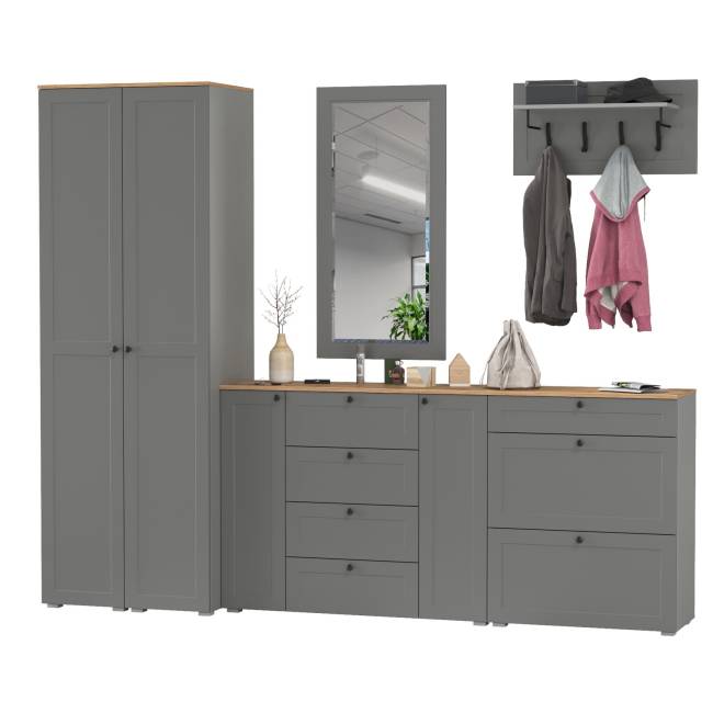 Стенка в прихожую Остин № 58 цвет серый графит/дуб крафт золотой