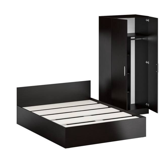 Кровать двуспальная 1400 со шкафом для одежды 2-х створчатым Стандарт цвет венге