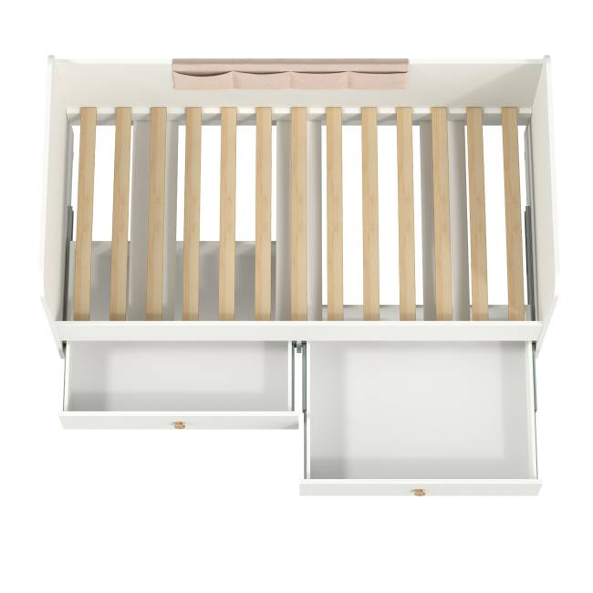 Кровать с ящиками и накладкой-карманом Джастин цвет белый шагрень/ткань серо-бежевая