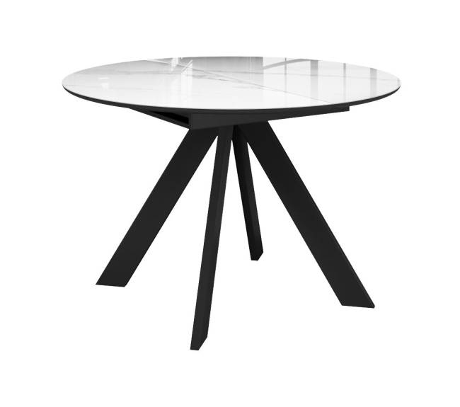 Стол DikLine SFC110 d1100 стекло Оптивайт Белый мрамор/подстолье черное/опоры черные